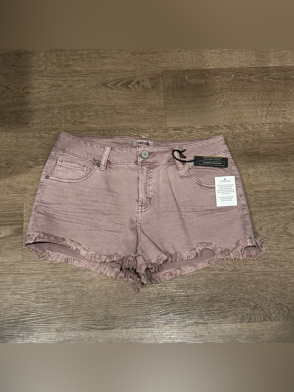 refuge Mauve-Pink Frayed Hem Denim Shorts